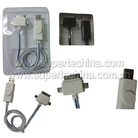 三合一iPhone/iPad/iPod, Samsung, Nokia, LG, Motorola, HTC同步发光线/流光线充电器-S2B-2051C